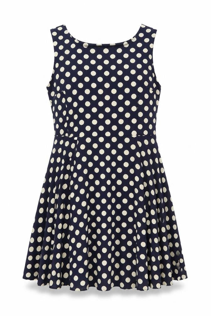 Sweet Miss Women Blue Polka Dot L Skater Dress Sleeveless Retro Style