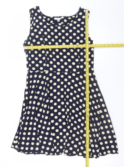 Sweet Miss Women Blue Polka Dot L Skater Dress Sleeveless Retro Style