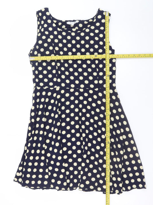 Sweet Miss Women Blue Polka Dot L Skater Dress Sleeveless Retro Style