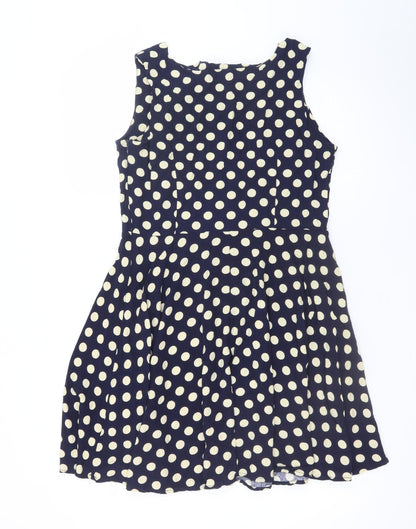 Sweet Miss Women Blue Polka Dot L Skater Dress Sleeveless Retro Style