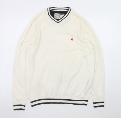 Musto Men's Ivory V-Neck Cotton Cashmere Jumper L Nautical Logo Knit