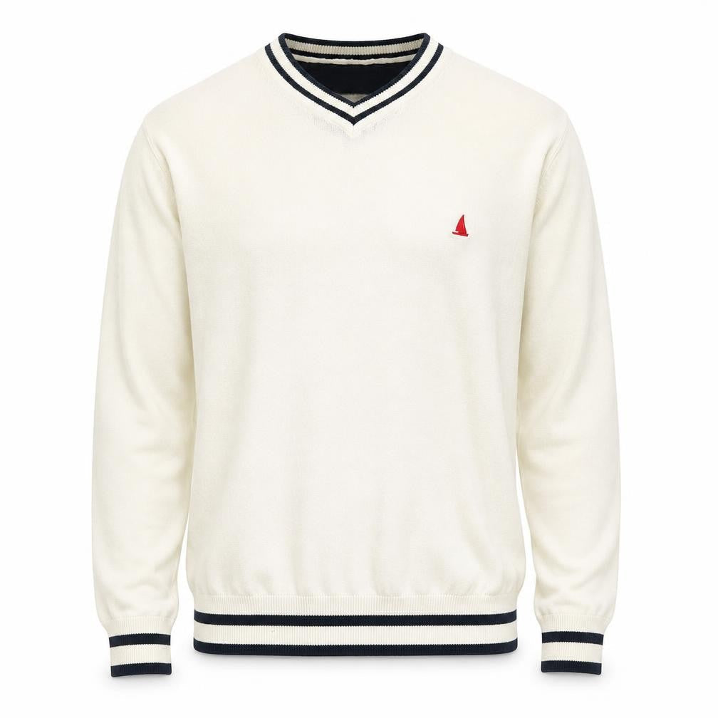Musto Men's Ivory V-Neck Cotton Cashmere Jumper L Nautical Logo Knit