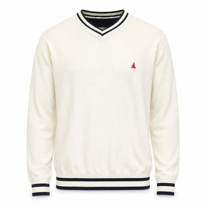 Musto Men's Ivory V-Neck Cotton Cashmere Jumper L Nautical Logo Knit