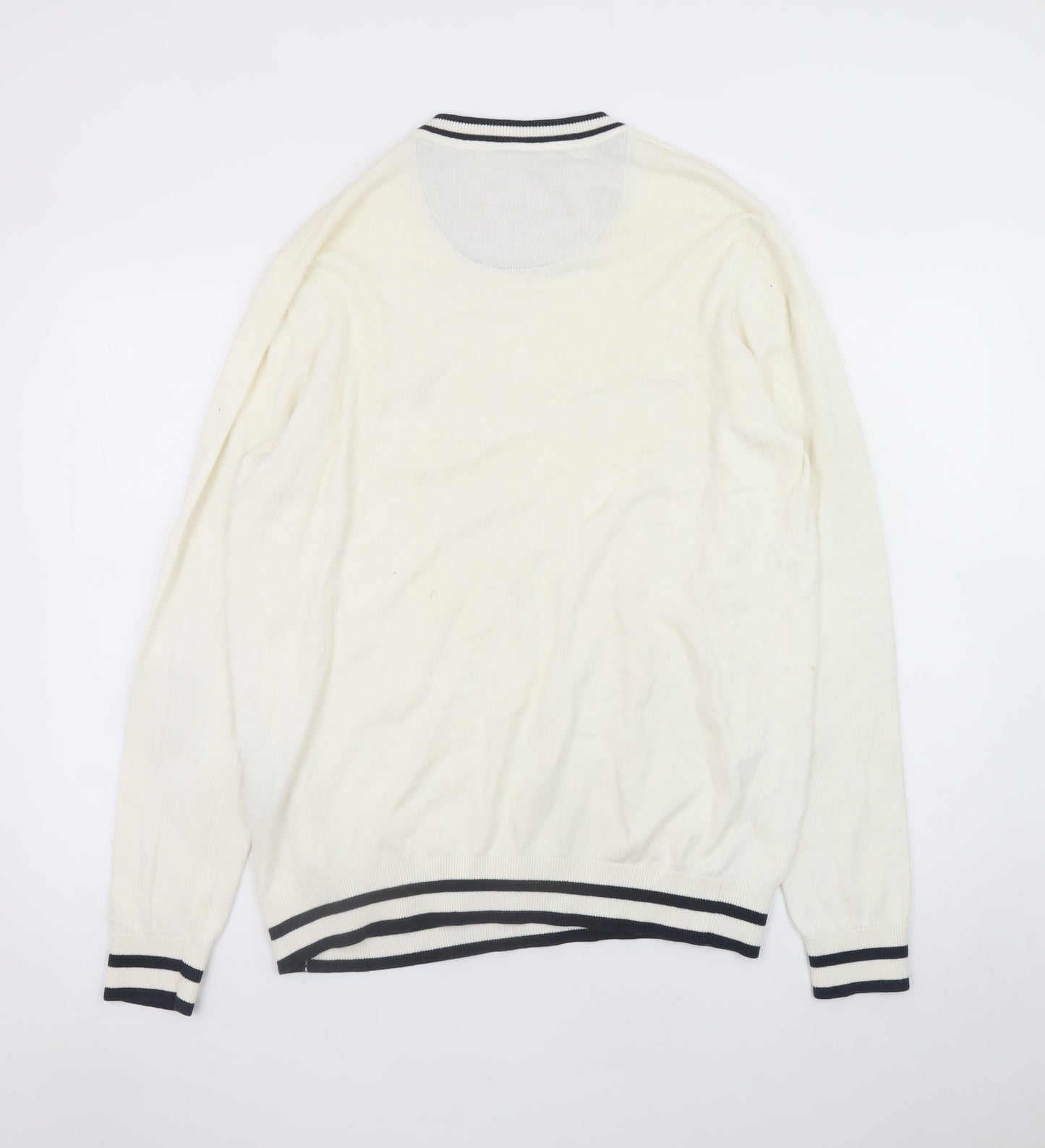 Musto Men's Ivory V-Neck Cotton Cashmere Jumper L Nautical Logo Knit