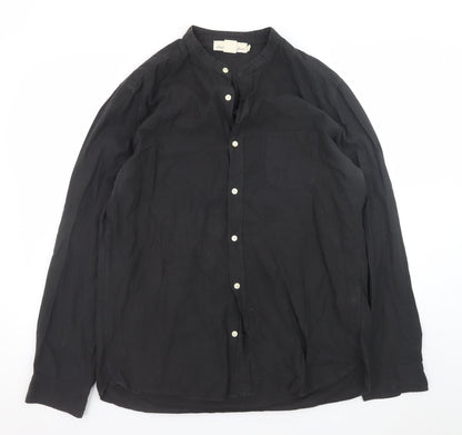 L.O.G.G. Men's Black Cotton Band Collar Button-Up Shirt Size L