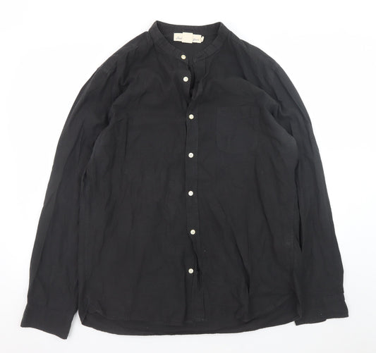 L.O.G.G. Men's Black Cotton Band Collar Button-Up Shirt Size L