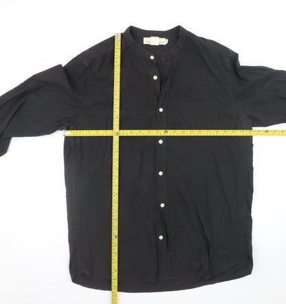 L.O.G.G. Men's Black Cotton Band Collar Button-Up Shirt Size L