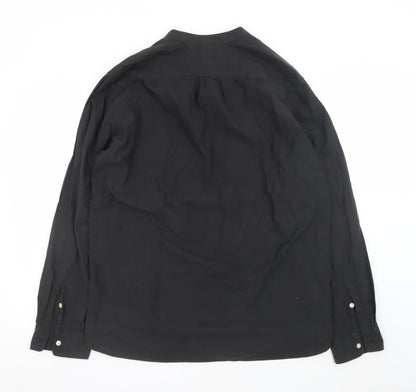 L.O.G.G. Men's Black Cotton Band Collar Button-Up Shirt Size L