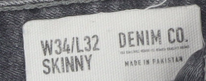 Denim Co Men's Grey Skinny Jeans W34 L32 Slim Fit Denim