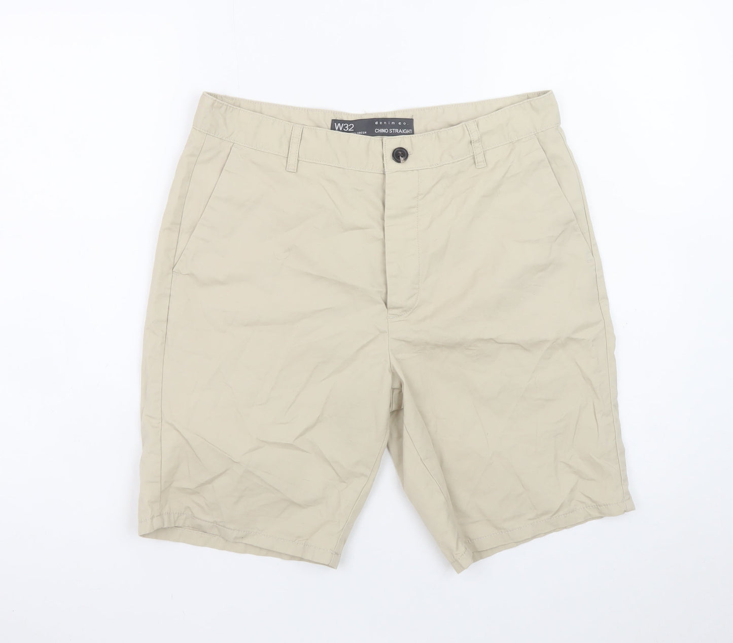 Denim Co. Men's Beige Chino Shorts W32 Regular Fit Casual Summer