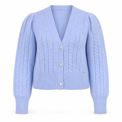 Diesel Women's Blue Cable-Knit Puff Sleeve Cardigan - Size S