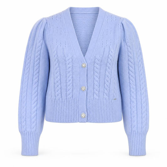 Diesel Women's Blue Cable-Knit Puff Sleeve Cardigan - Size S