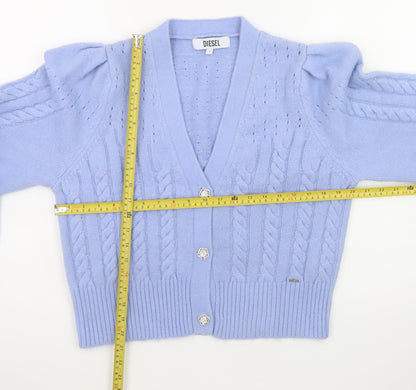 Diesel Women's Blue Cable-Knit Puff Sleeve Cardigan - Size S