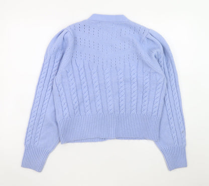 Diesel Women's Blue Cable-Knit Puff Sleeve Cardigan - Size S