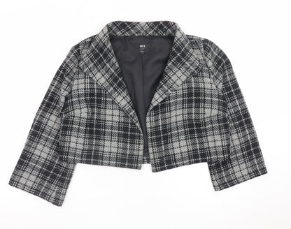 BCX Women's Grey Check Cropped Blazer Jacket Size L