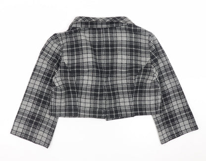 BCX Women's Grey Check Cropped Blazer Jacket Size L