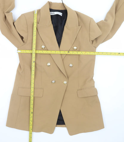 Zara Women Beige Blazer Size 12 Double Breasted Classic Work Jacket