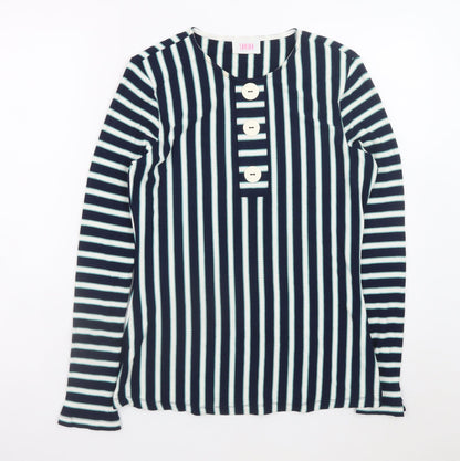 Savida Women’s Blue Striped Long Sleeve Crew Neck Button T-Shirt Size 14