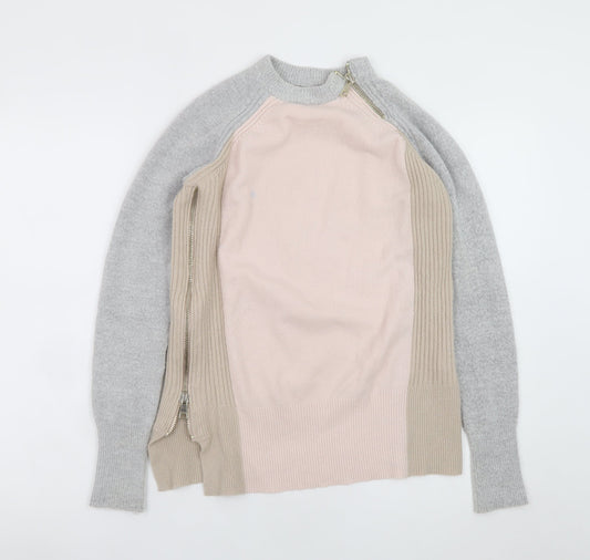 River Island Women's Beige Crew Neck Zip Detail Jumper Size 8