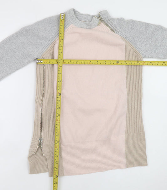 River Island Women's Beige Crew Neck Zip Detail Jumper Size 8