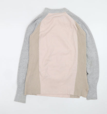 River Island Women's Beige Crew Neck Zip Detail Jumper Size 8