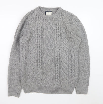 Cedarwood State Women's Grey Cable-Knit Acrylic Jumper Size S