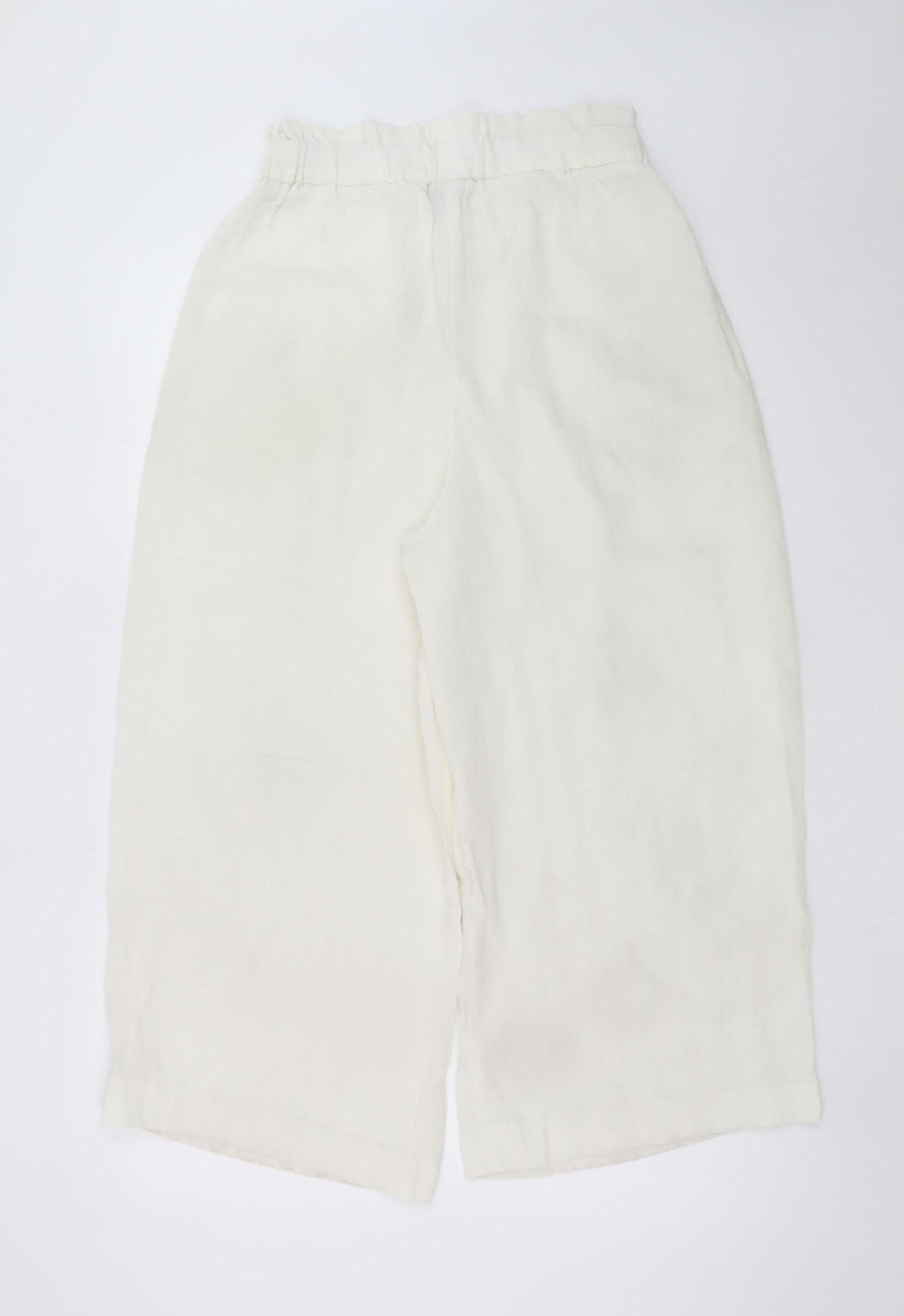 Primark Women Ivory Linen Blend Wide-Leg Trousers Size 12