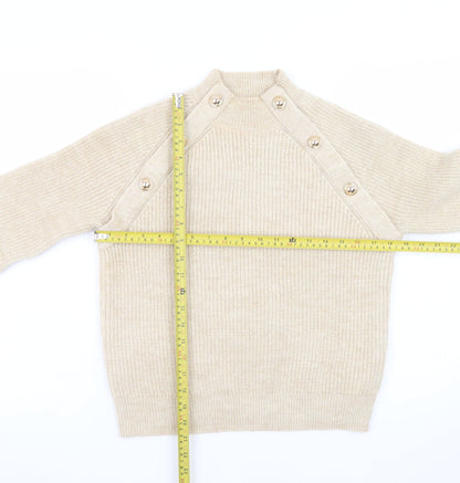 Primark Women’s Beige Mock Neck Button Pullover Jumper XS
