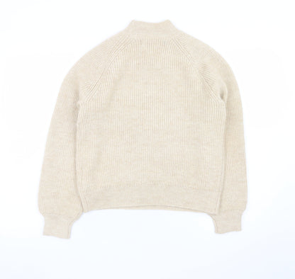Primark Women’s Beige Mock Neck Button Pullover Jumper XS