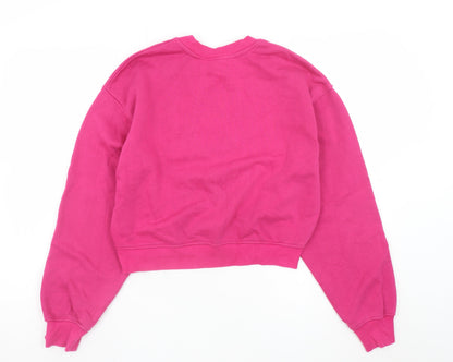 Bershka Women Pink Cropped Pullover Sweatshirt Size S