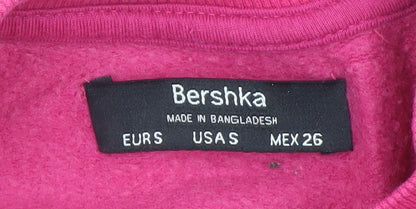 Bershka Women Pink Cropped Pullover Sweatshirt Size S