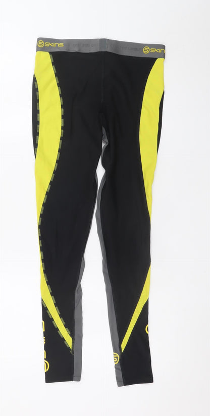Skins Mens Black Yellow Compression Leggings Large Nylon Elastane