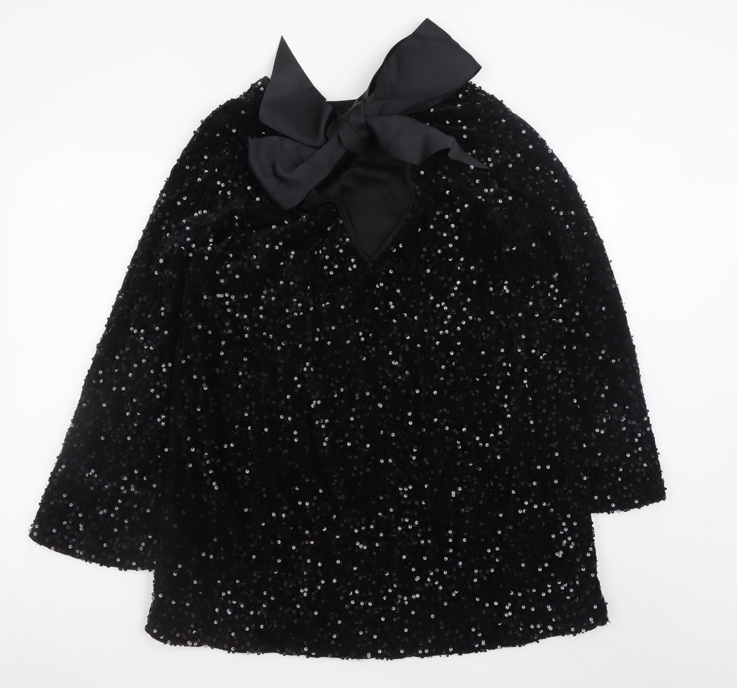 ONLY Women Black Sequin Short Shift Dress XL Long Sleeve