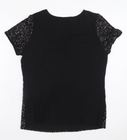 Oasis Women's Black Sequin Short Sleeve Party Top Size S