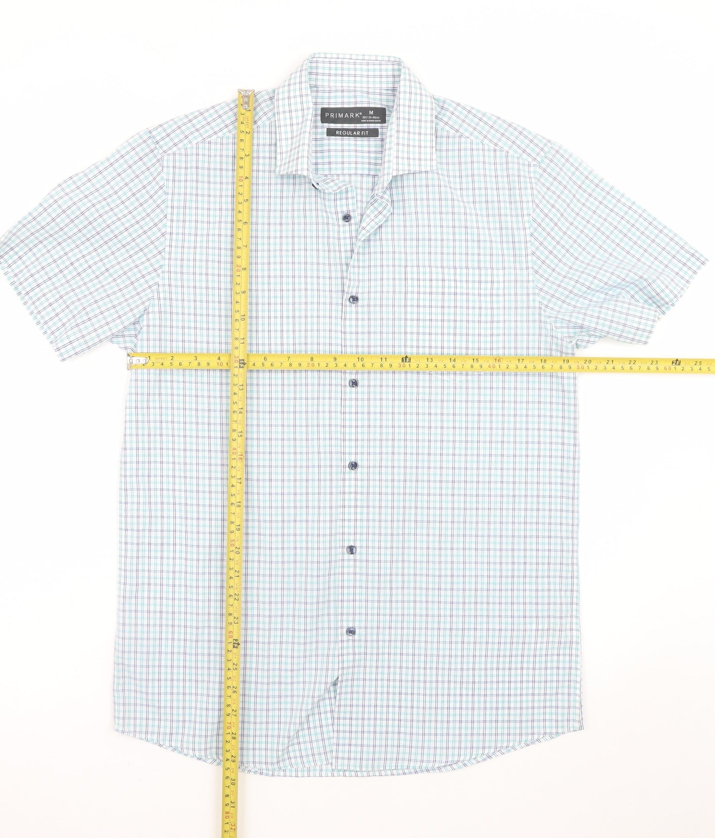 Primark Men's Blue Check Short Sleeve Button-Up Shirt M Regular Fit