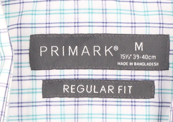 Primark Men's Blue Check Short Sleeve Button-Up Shirt M Regular Fit