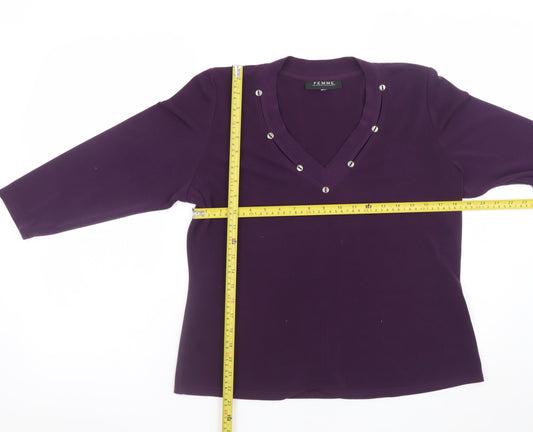 FEMME Women’s Purple V-Neck Studded Blouse Size 18