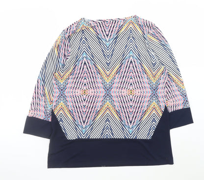 Bassini Women's Multicoloured Geometric 3/4 Sleeve Tunic Top Size 18