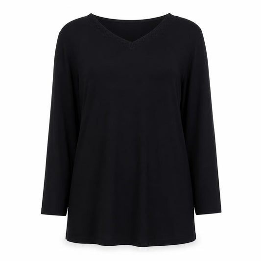 Front view of Dunnes Women’s Black Shift Dress, size UK 10, Long Sleeve Lace Neck