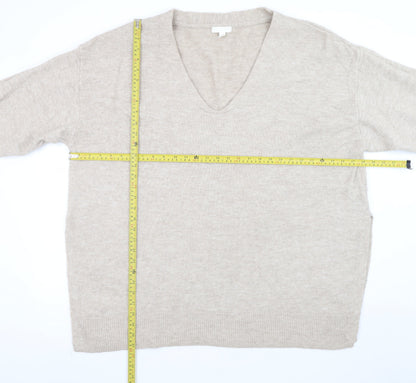 H&M Women Beige V-Neck Long Sleeve Pullover Jumper Size 20