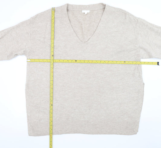 H&M Women Beige V-Neck Long Sleeve Pullover Jumper Size 20