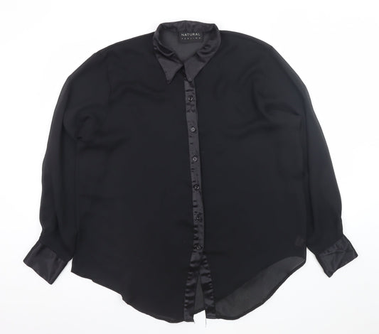 Natural Feeling Women’s Black Size 12 Collared Chiffon Blouse