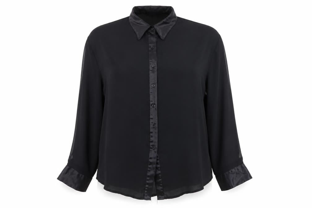 Natural Feeling Women’s Black Size 12 Collared Chiffon Blouse
