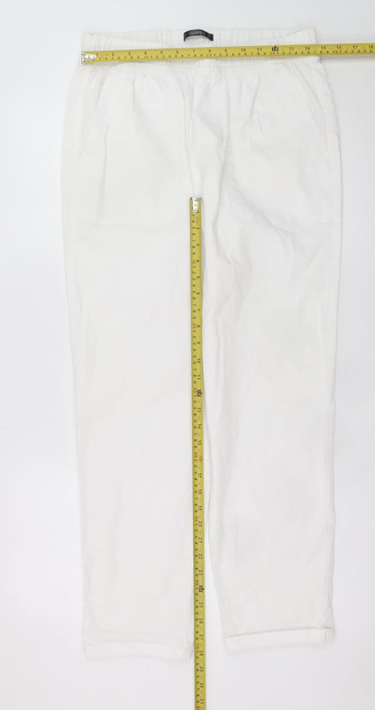 Dunnes Women White Cotton Elastic Waist Straight Leg Trousers M