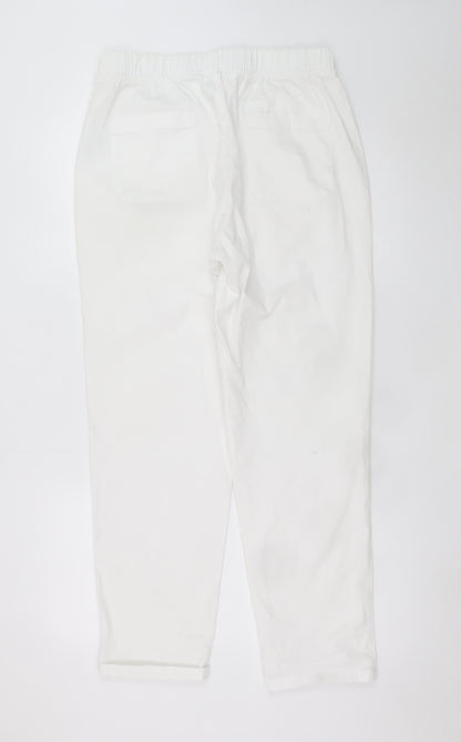 Dunnes Women White Cotton Elastic Waist Straight Leg Trousers M