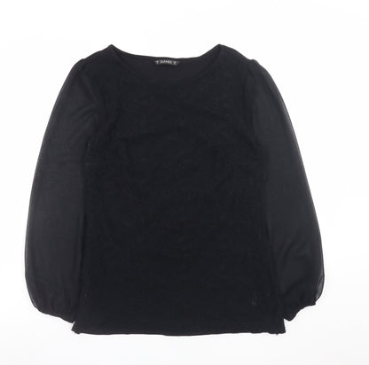 Dunnes Women’s Black Lace Chiffon Long Sleeve Tunic Blouse Size 10