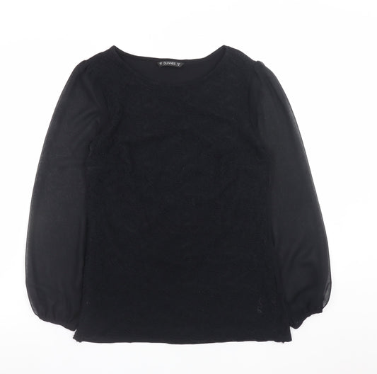Dunnes Women’s Black Lace Chiffon Long Sleeve Tunic Blouse Size 10