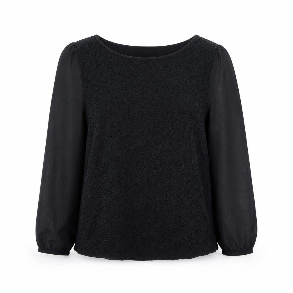 Dunnes Women’s Black Lace Chiffon Long Sleeve Tunic Blouse Size 10