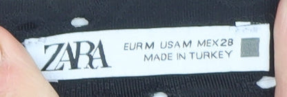 Zara Women Black Long Sleeve Cotton Blend Eyelet T-Shirt M