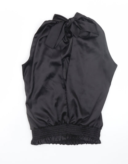 Lili Women's Black Halter Satin Wrap Blouse Size 14